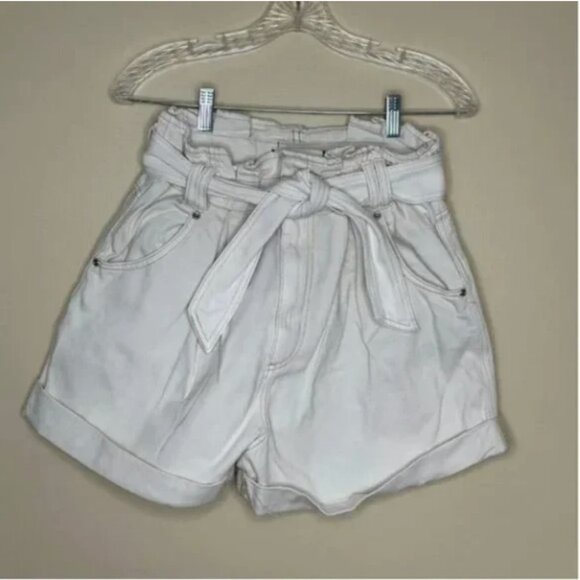 We The Free Nova Denim Paperbag Boho Shorts Belted Plume Cream Size Small - Picture 3 of 8